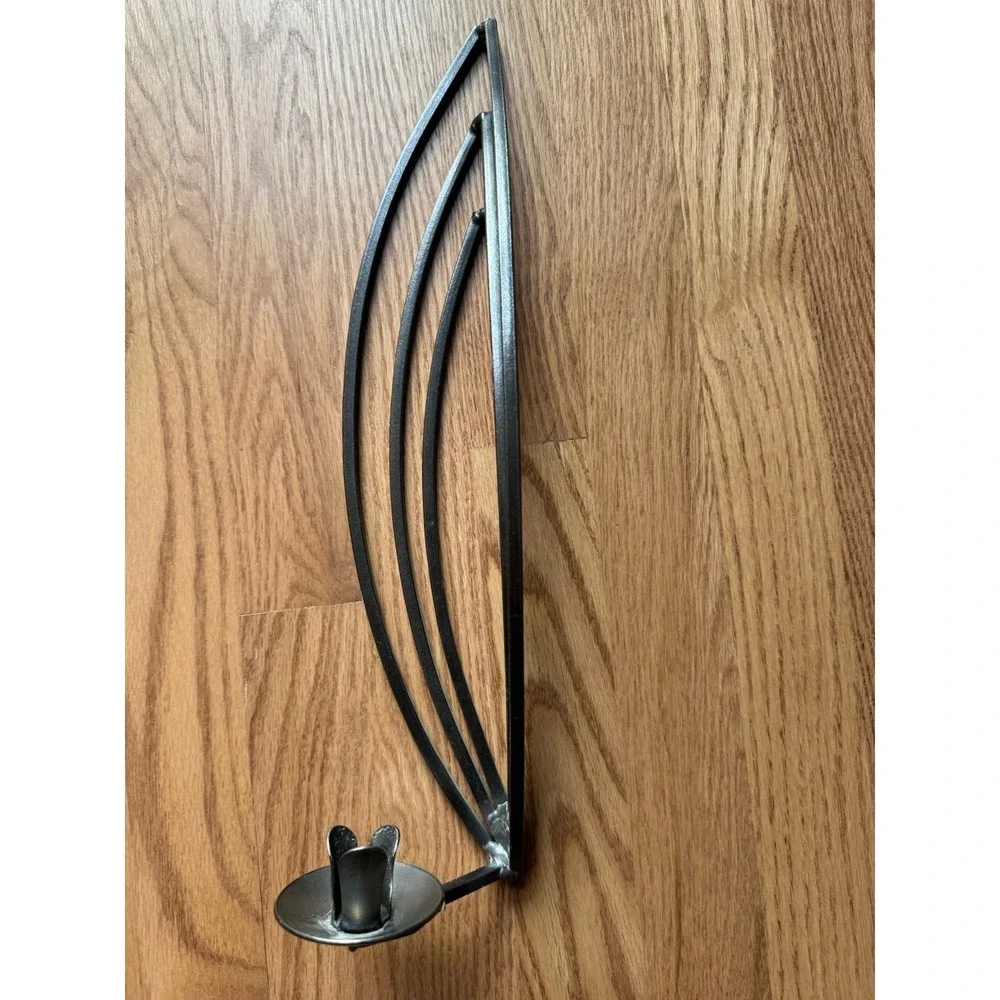 Vintage MCM Brutalist‎ 3-Tiered Arch Wall Sconce - Ribbed Metal Candle Holder